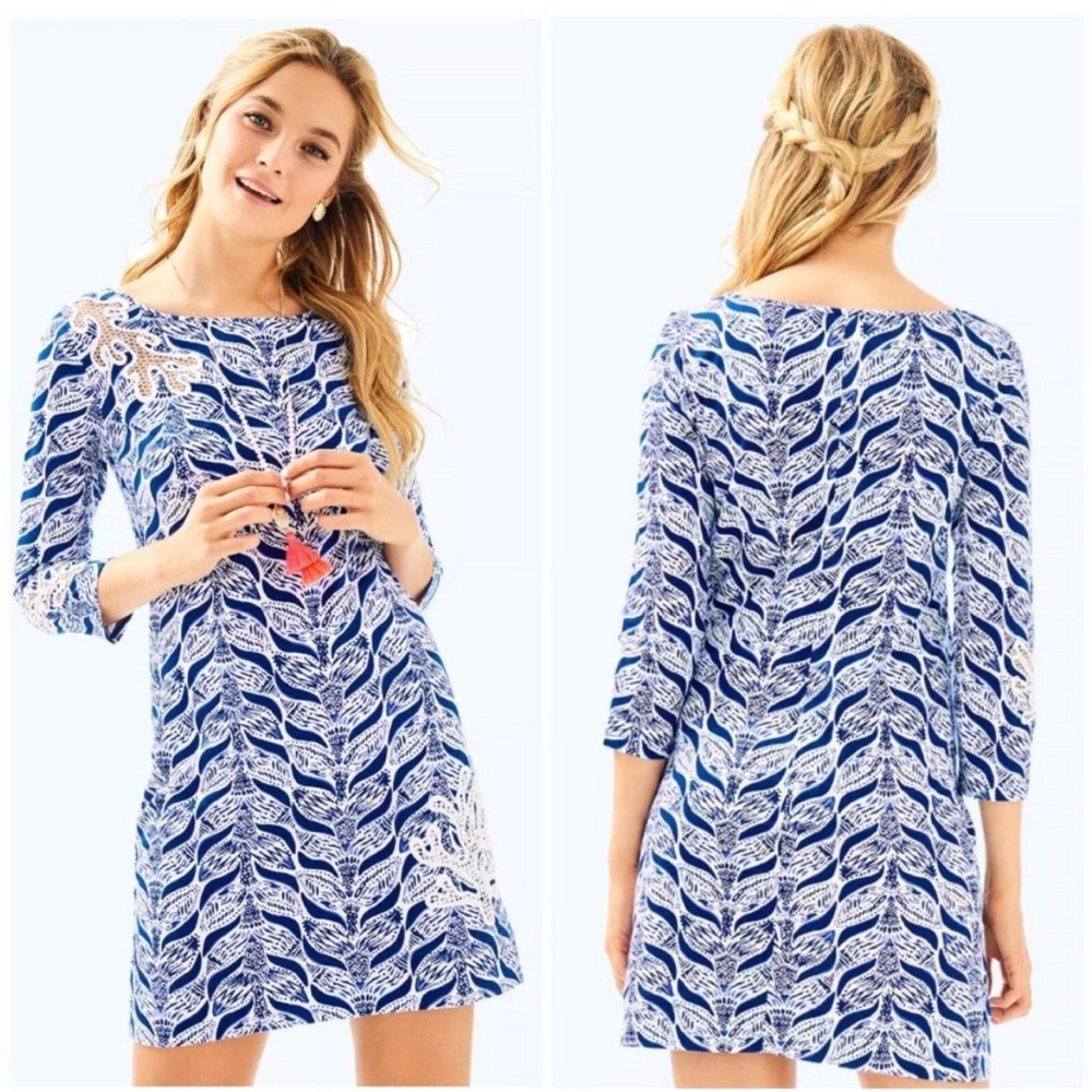 NWT Lilly Pulitzer Mermaid Tail Blue White Marlowe Dress Size Large Coastal